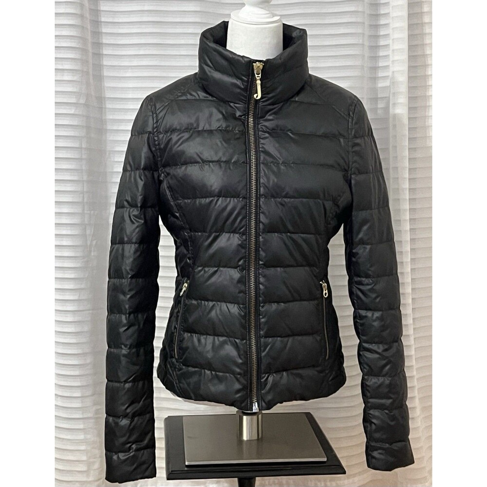 Juicy Couture Black Lightweight Down Puffer Jacket Gold Zipper Medium Y2K Glam